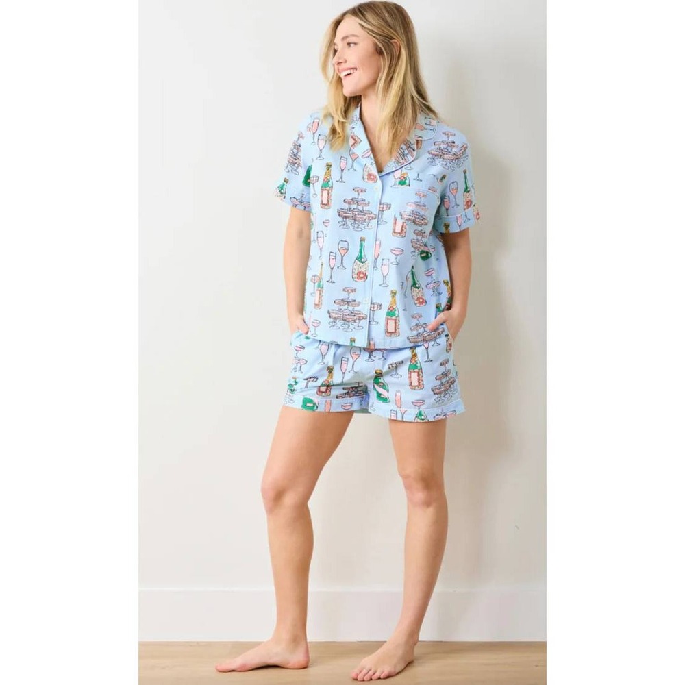 Printfresh Champagne‎ Tower Short PJ Set Soft Blue XXS New With Tags